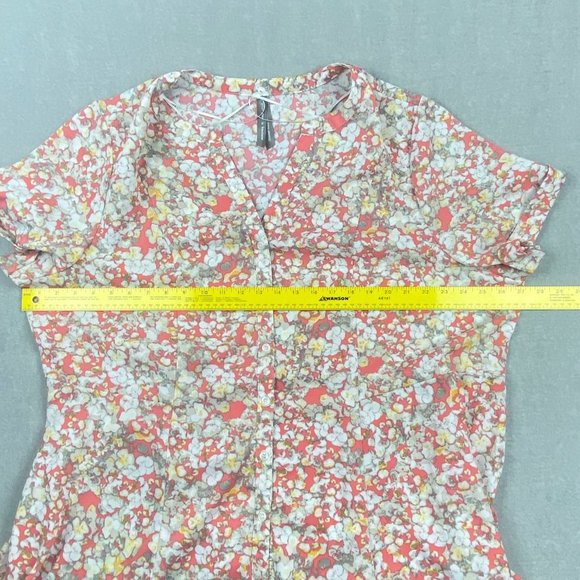 Penningtons Blouse Womens 2X Button Down Floral Orange White Tunic Flowy V-Neck - Picture 7 of 11
